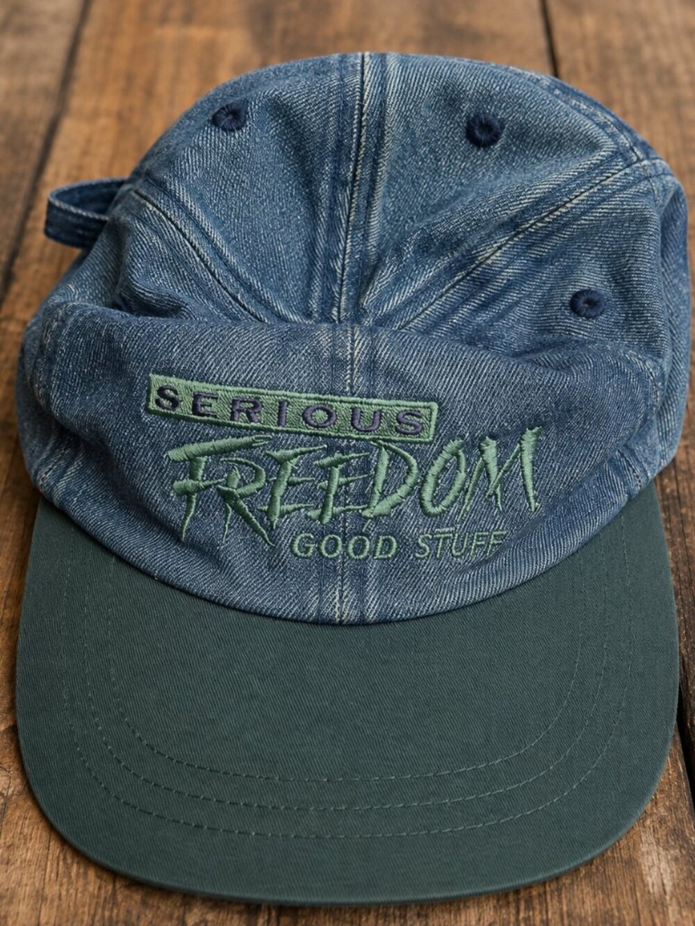Vintage Swingster Serious Freedom Good Stuff Denim Snapback Hat 100% Cotton USA